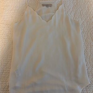 LOFT Women's Scalloped Trim Cream Camisole Tank